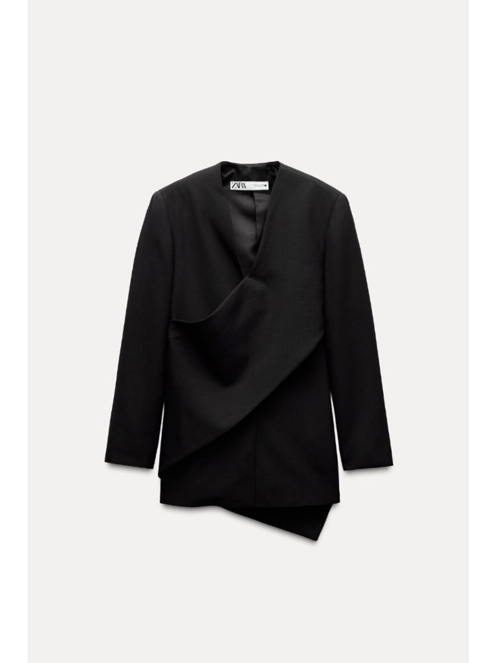 Zara Womens Blend Wool Blazer Large Black V-Neck Lined With Scarf 9250/453 NWT